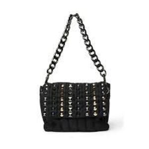 Think Royln The Studded Bar Bag Black Quilted Nylon Puffer Purse Edgy Punk NWT